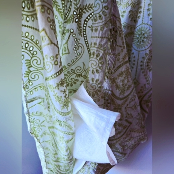 Endless Rose Green Pistachio Eyelet Embroidered White Cotton Maxi Dress Size M - Picture 12 of 16